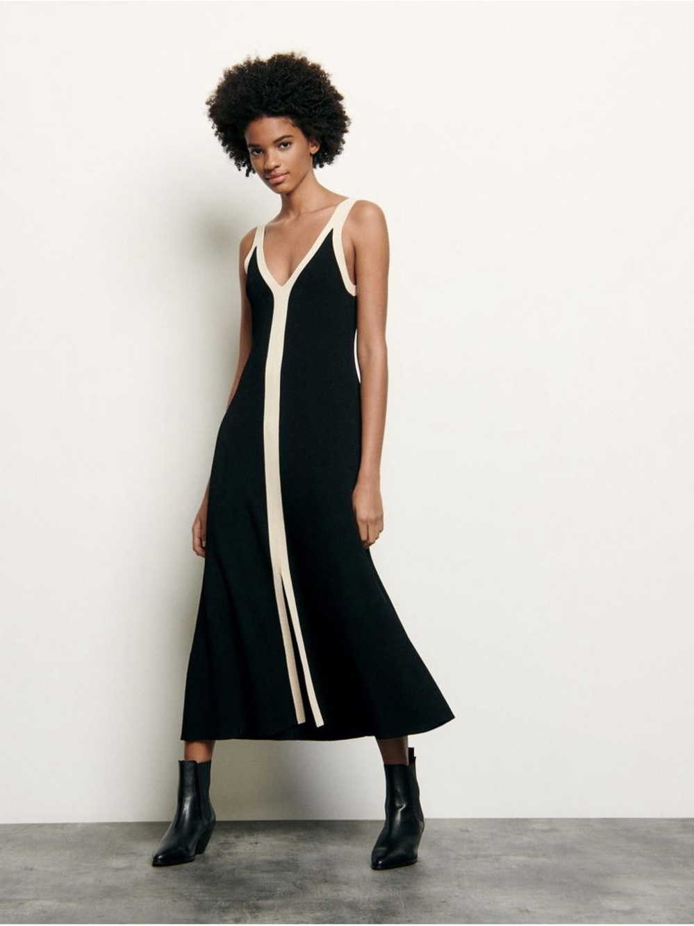 Sandro Paris Two Tone Ribbed Knit Dress